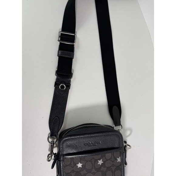 Coach Sullivan Jacquard black silver heart print crossbody purse bag handbag sma - Picture 7 of 16